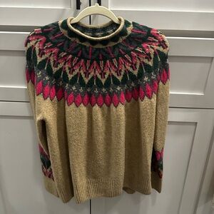 Vince Camuto Tan Sweater with Pink and Green Pattern